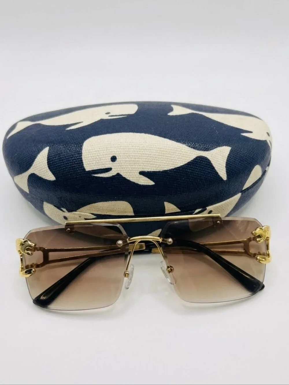 Michael Kors Gold Rimless Jaguar Detail Sunglasses Rose Tint With Hardshell Case